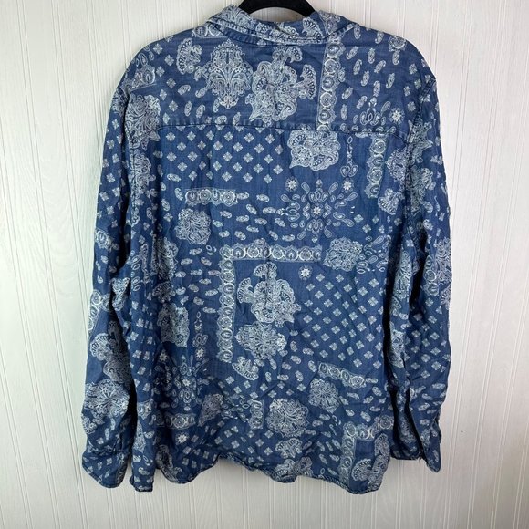 Foxcroft Blue roll tab Button Up Shirt Size 24W - Picture 3 of 5